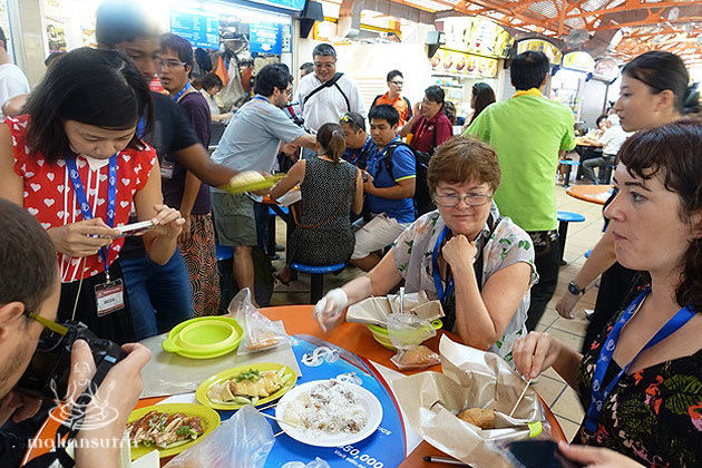 Media curiously hungry at tian tian chicken rice.