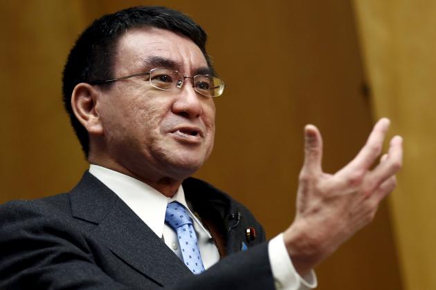 previous Minister for Administrative Reform Taro Kono speaks during an interview in Tokyo - 2015-12-10T104534Z_1195980284_GF10000260880_RTRMADP_3_JAPAN-IMMIGRATION