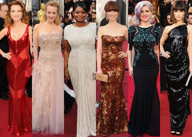 Oscars 2012: Celebrity fashion trend! Stars shimmer in sequin dresses