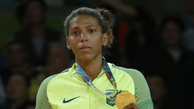 A judoca brasileira Rafaela Silva comemora vitÃ³ria do ouro, nos Jogos OlÃ­mpicos do Rio, no dia 8 de agosto de 2016