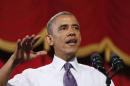 U.S. President Barack Obama talks about the economy at the Uptown Theater in Kansas City