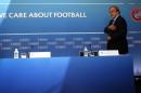 UEFA President Platini attends a news conference   after the draw for the 2015/2016 UEFA Europa League soccer competition at   Monaco's Grimaldi Forum in Monte Carlo