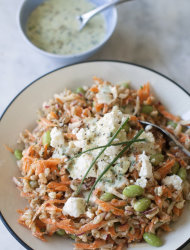 This April 21, 2014, photo shows farro and vegetable salad with cucumber ranch dressing in Concord, N.H. (AP Photo/Matthew Mead)