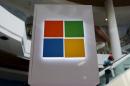 A Microsoft logo is seen at a pop-up site for the new   Windows 10 operating system at Roosevelt Field in Garden City