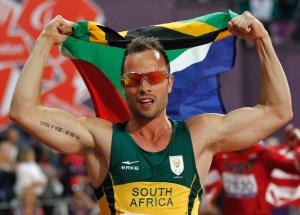 South Africa&#39;s Oscar Pistorius celebrates after&nbsp;&hellip;