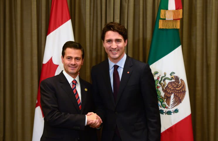 Prime Minister Justin Trudeau meets with Mexican President Enrique Pena Nieto during November's APEC Summit in Peru. Photo from The Canadian Press