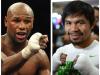 L'Américain Floyd Mayweather Jr. (g) le 5 mai 2012 et le Philippin Manny Pacquiao (d) le 2 avril 2014