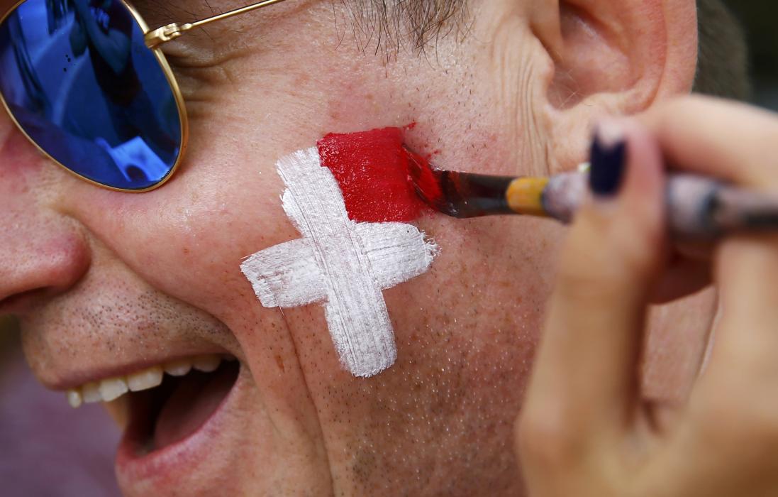 REPEATING WITH CORRECTED NATIONALITY - Switzerland fans gather for Round of 16 match against Poland in Saint Etienne - EURO 2016