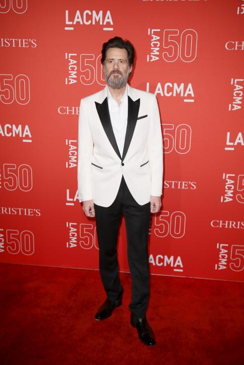 Actor Jim Carrey poses at LACMA's 50th anniversary gala in Los Angeles