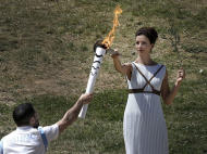 The dress rehearsal for the Olympic flame lighting ceremony for the Rio 2016 Olympic Games takes place at the site of ancient Olympia in Greece. REUTERS/Alkis Konstantinidis