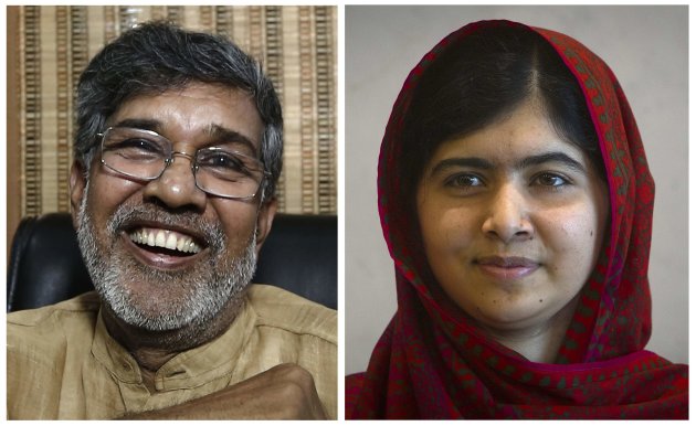 Combination picture of this year's Nobel Peace Prize winners, Indian children's right activist Kailash Satyarthi (L) at his office in New Delhi October 10, 2014, and Pakistani schoolgirl activist Malala Yousafzai at the United Nations in the Manhattan borough of New York in a file picture taken August 18, 2014. Yousafzai, who was shot in the head by the Taliban in 2012 for advocating girls' right to education, and Satyarthi won the 2014 Nobel Peace Prize on Friday. Yousafzai, aged 17, becomes the youngest Nobel Prize winner by far. Satyarthi, 60, and Yousafzai were picked for their struggle against the oppression of children and young people, and for the right of all children to education, the Norwegian Nobel Committee said. REUTERS/Adnan Abidi/Carlo Allegri/Files (INDIA/UNITED STATES - Tags: SOCIETY POLITICS HEADSHOT TPX IMAGES OF THE DAY)