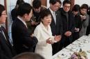 South Korean President Park Geun-hye speaks during a   meeting with reporters at the Presidential Blue House in Seoul