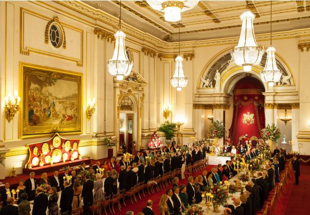 General view of President of Mexico, Enrique Pena Nieto,centre table, and Queen Elizabeth II attending a state banquet at Buckingham Palace, London, during day one of the President of Mexico's state v