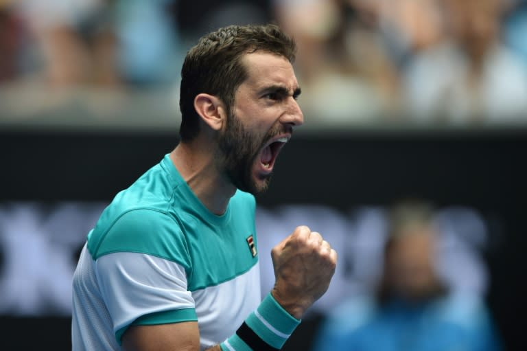 El croata Marin Cilic celebra su victoria sobre el español Pablo Carreño en su camino a la final del Abierto de Australia, que disputará en Melbourne contra el suizo Roger Federer