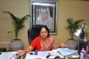 CM of Rajasthan Raje speaks during an interview with Reuters at her office in Jaipur