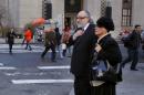 Convicted Israeli spy Jonathan Pollard departs U.S.   District court after a hearing with his wife Elaine Zeitz in the Manhattan borough   of New York