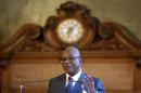 Mali's President Ibrahim Boubacar Keita delivers   a speech during a conference at the Sorbonne University in Paris