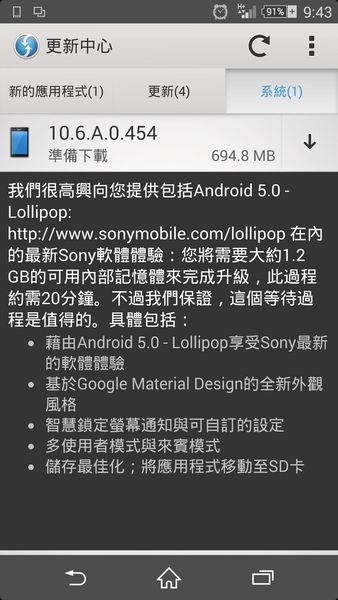 久等了!! 初代機皇 XPERIA Z Android 5.0 更新推送