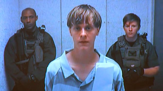 File photo of Dylann Roof appearing by closed-circuit television at his bond hearing in Charleston