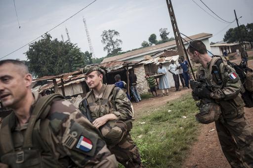 Les soldats français de la force Sangaris déployés le 24 juillet 2014 dans la région de Boda en Centrafrique