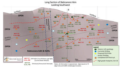 Long Section of Babicanora Vein Looking Southwest (CNW Group/SilverCrest Metals Inc.)