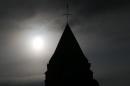 A view shows the bell tower of the church in   Saint-Etienne-du-Rouvray near Rouen in Normandy