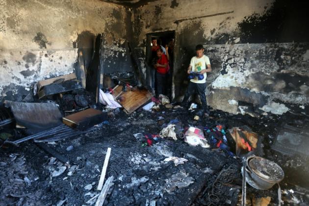 Une maison palestinienne, cible d'un incendie criminel attribué à des colons israéliens et ayant causé la mort d'un bébé, dans le village de Doma en Cisjordanie, le 31 juillet 2015