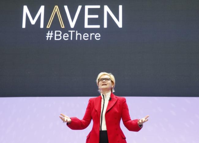 FILE PHOTO: Julia Steyn, VP, General Motors Urban Mobility, speaks about GM's new Maven ride services unit, Maven, during the North American International Auto Show in Detroit, Michigan, U.S., January 9, 2017. REUTERS/Brendan McDermid