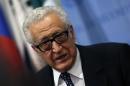 UN Special Envoy Lakhdar Brahimi talks to the media after briefing a United Nations Security Council meeting on Syria at U.N. headquarters in New York