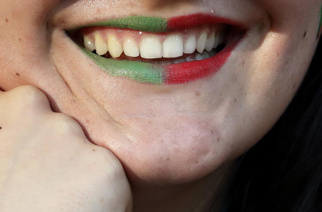 General view of a Portugal fan before the match