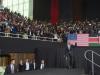 Le président américain Barack Obama arrive pour donner un discours dans un complexe sportif de la capitale Nairobi, le 26 juillet 2015