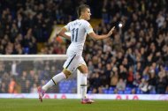 Tottenham's striker Erik Lamela celebrates scoring his team's second goal during the UEFA Europa League group game against Asteras Tripolis at White Hart Lane in north London, on October 23, 2014