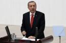 Turkey's President Tayyip Erdogan addresses the   Turkish Parliament during a debate marking the reconvene of the parliament in   Ankara