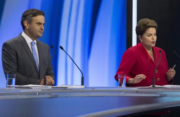 Dilma e Aécio durante debate na TV