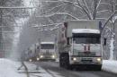 Russian humanitarian trucks are seen in Donetsk, eastern Ukraine