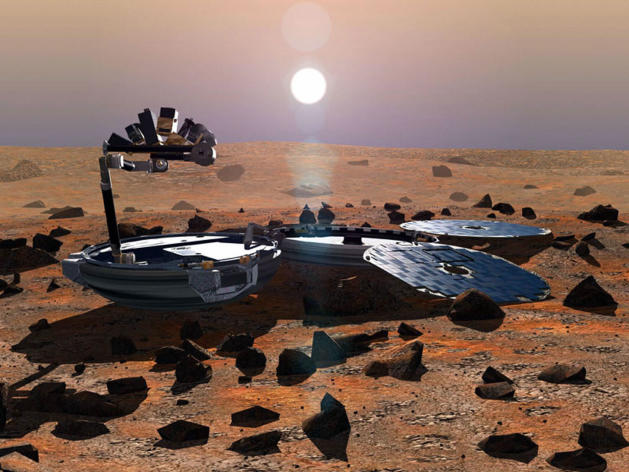 Una ilustración de mayo de 2002 simula la sonda Beagle 2 sobre la superficie de Marte. En 2003 se perdía el rastro de esta sonda, que ha sido hallada más de diez años después den el planeta rojo (ESA/AFP/Archivos | )