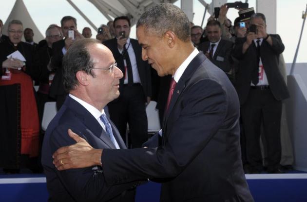 François Hollande et Barck Obama à Ouistreham en France, le 6 juin 2015