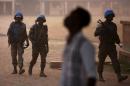 United Nations peacekeeping soldiers guard the   compound of a school used as an electoral centre at the end of the presidential   and legislative elections, in the mostly muslim PK5 neighbourhood of Bangui