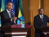 Le président américain Barack Obama s'exprime lors d'une conférence de presse à Addis Abbeba en présence du Premier ministre éthiopien Hailemariam Desalegn, le 27 juillet 2015