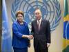 La presidenta brasileña Dilma Rousseff posa con el secretario general de la ONU Ban Ki-moon en la inauguración de la 69na Asamblea General en la sede de la ONU, miércoles 24 de septiembre de 2014. (AP Foto/Craig Ruttle, Pool)