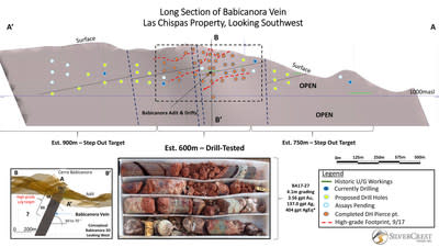 Long Section of Babicanora Vein, Las Chispas Property, Looking Southwest (CNW Group/SilverCrest Metals Inc.)