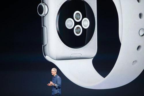 Tim Cook with screen showing the Apple Watch