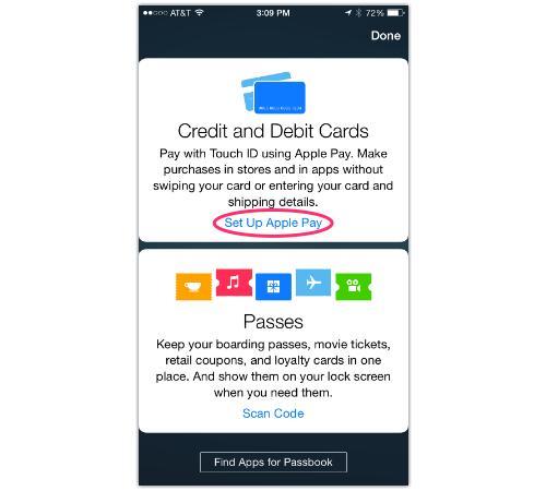 Set Up Apple Pay screen in Passbook app