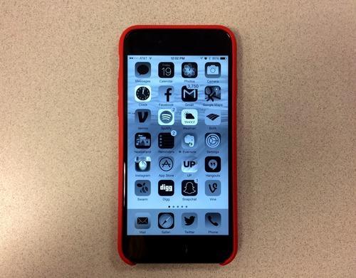 iPhone home screen with grayscale and invert colors turned on