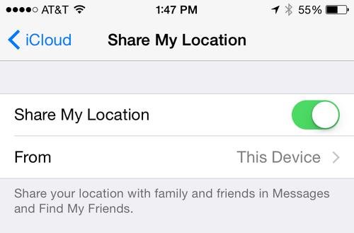 Share My Location switch in iOS 8