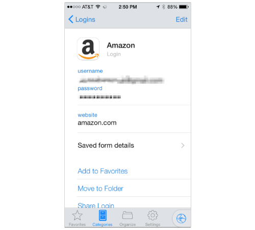 1Password Amazon log-in