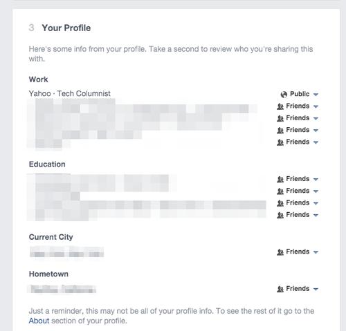 Facebook Privacy Checkup screenshot