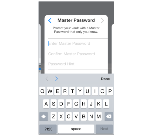 1Password Master Password screen