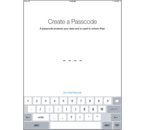 iPad Create a Passcode screen