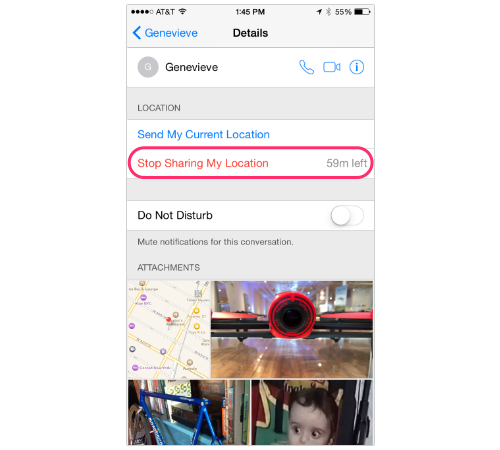 Stop Sharing My Location button